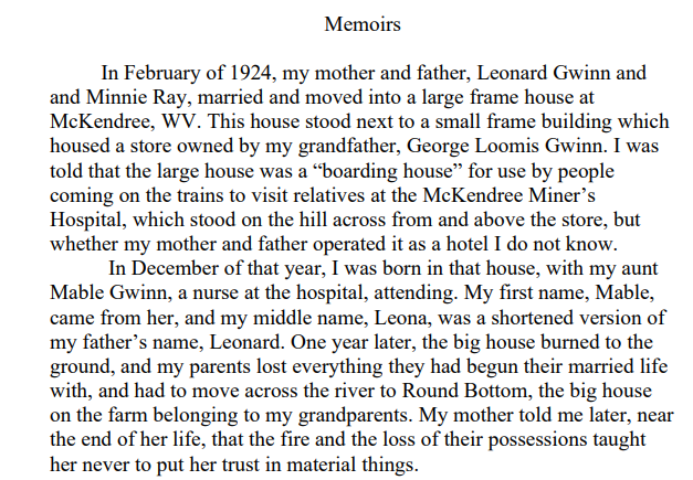 Leona Gwinn Memoir