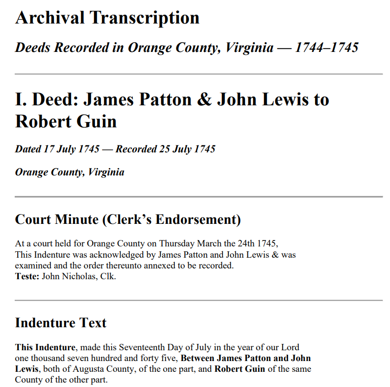 1745 Augusta County Deed