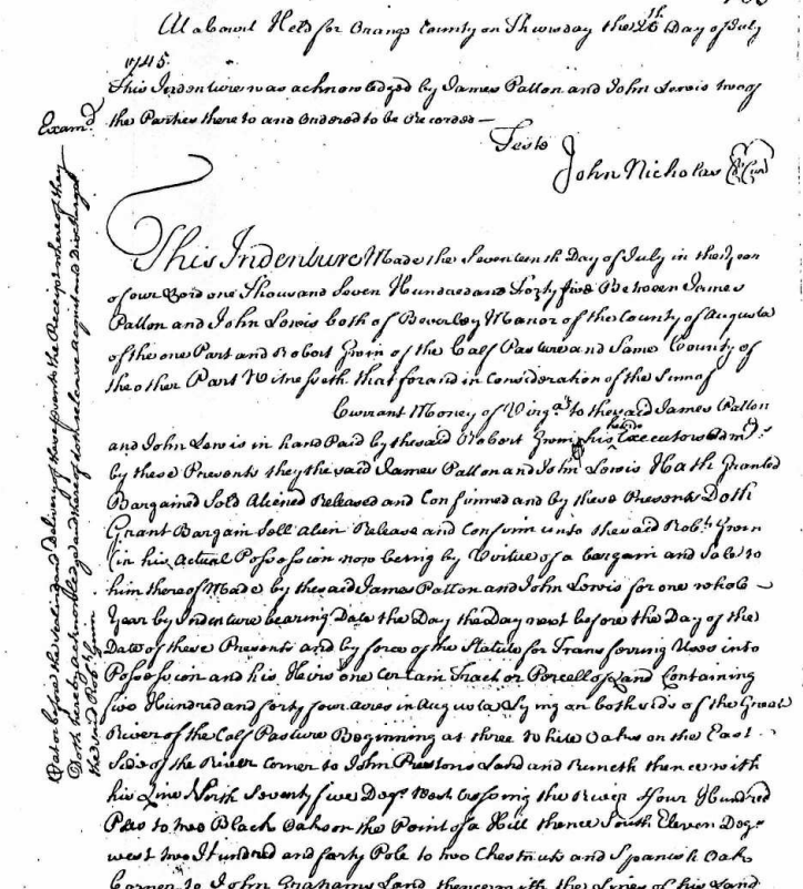 1745 Augusta County Land Deed